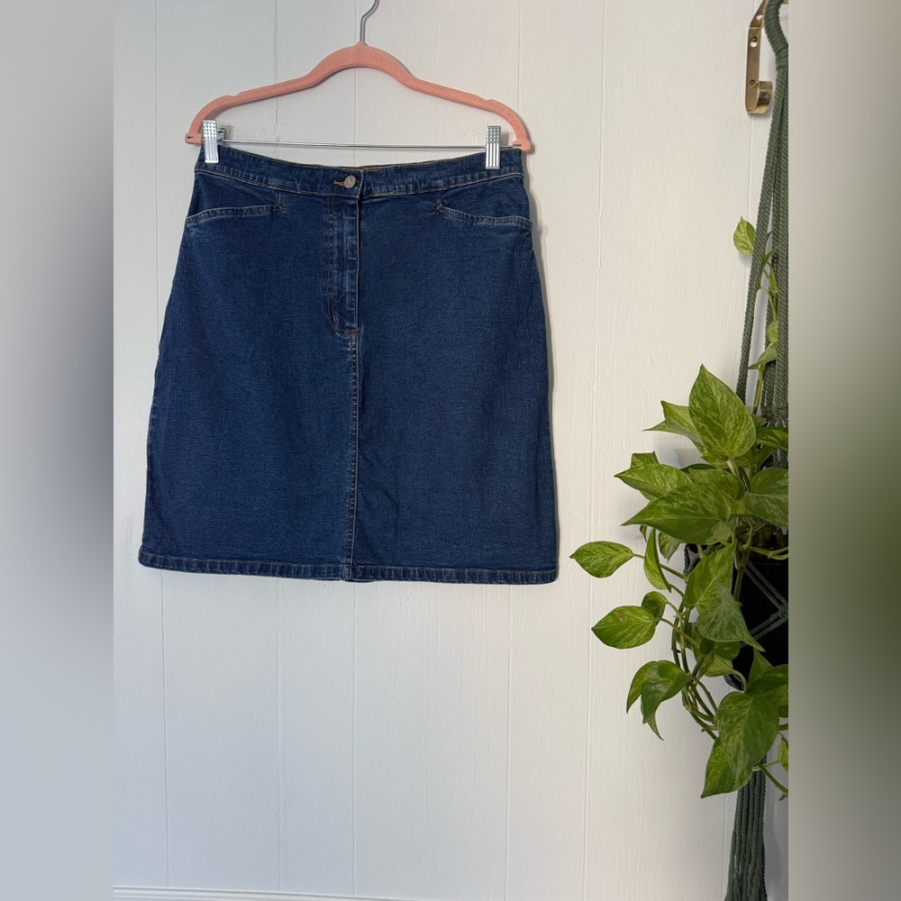 Vintage Bill Blass Blue Denim Short Jean Skirt Back Slit Boho Western Indie 12